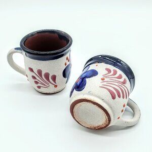 Mexican Hand-Painted Floral Ceramic Clay Espresso Cups (2)